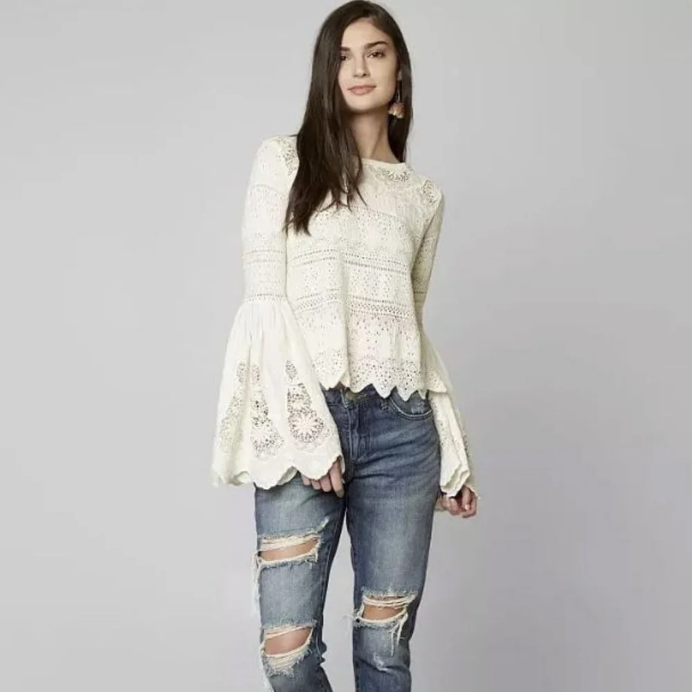 Free People Once Upon a Time Crochet Top | Ivory | Size XS